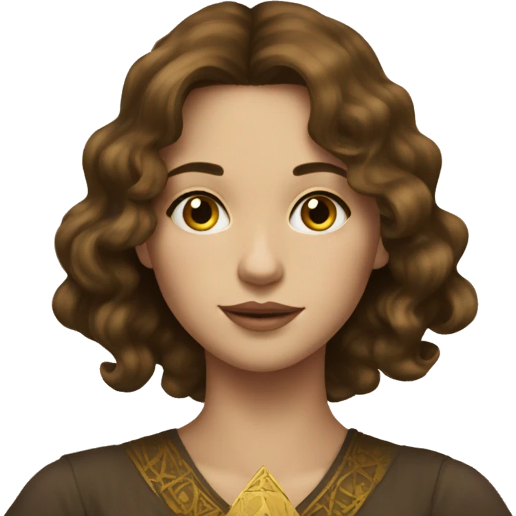 Brown hair beautiful girl with brown tarot gold cards emoji
