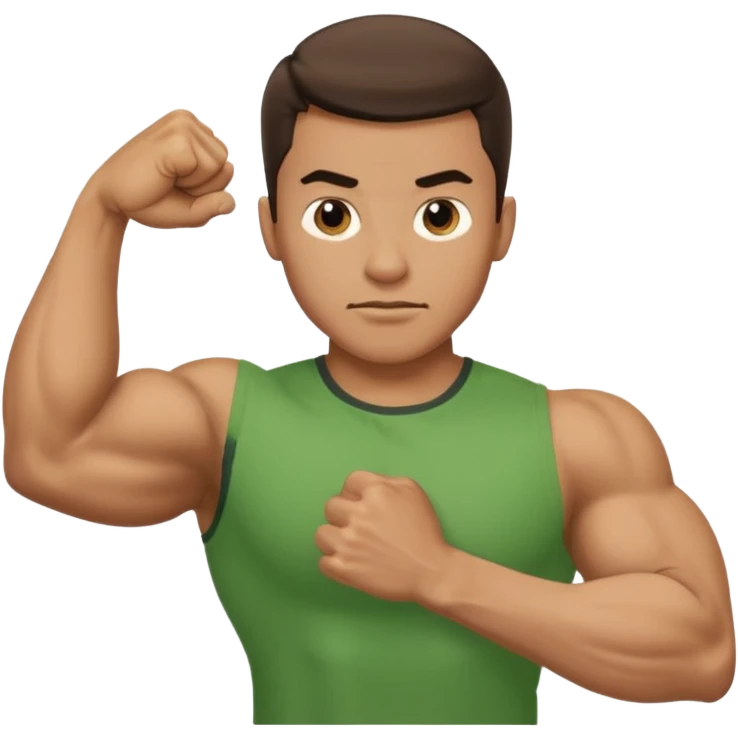 A guy with a Green shirt flexing his biceps emoji