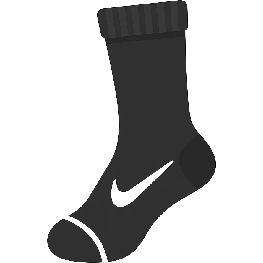 A single black football sock with a white Nike tick, classic crew style, emoji style, no background emoji