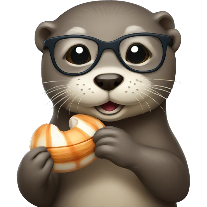 Otter with glasses holding clam emoji