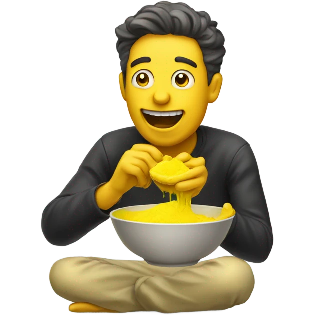 Expressive guy eating up yellow sludge emoji