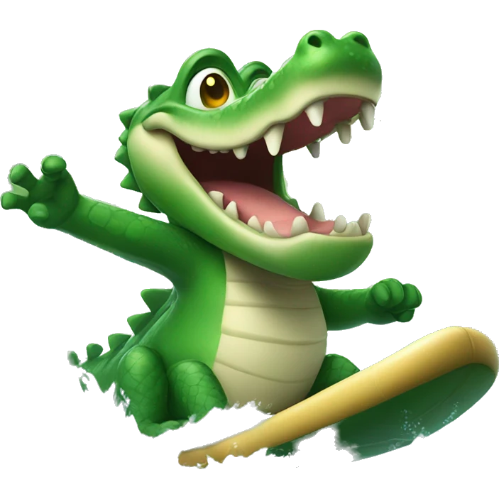 Happy alligator surfing emoji