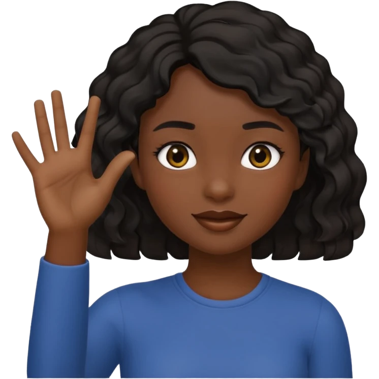 A dark-skinned girl with short, wavy hair raises her right hand 😜 and makes the same emoji movements emoji