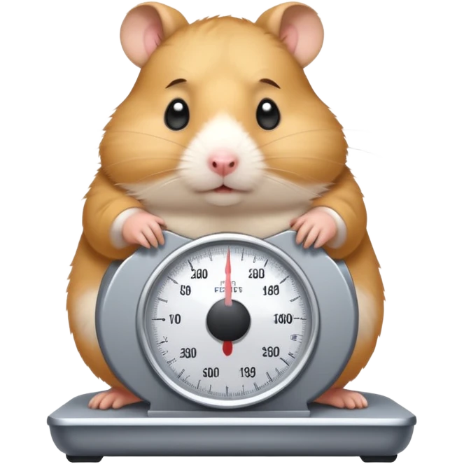 fat hamster big belly stepping on a scale looking guilty with a tear emoji