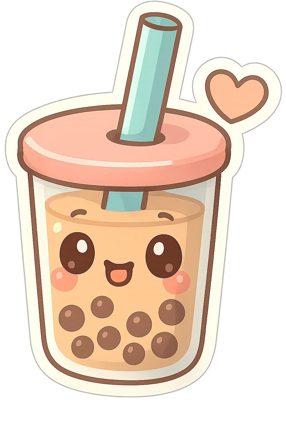 chibi sticker-style bubble tea with a heart accent, cute and exaggerated emoji