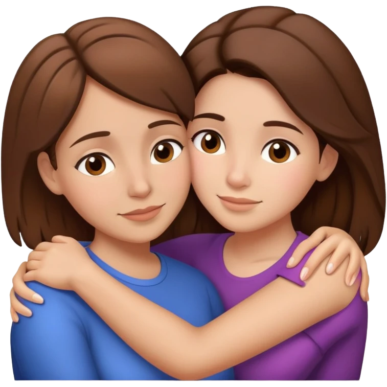 Hispanic mother and teen daughter brown hair hugging emoji