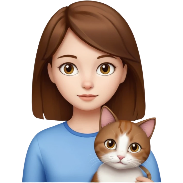 Ragazza con capelli marroni con un gatto bianco  emoji