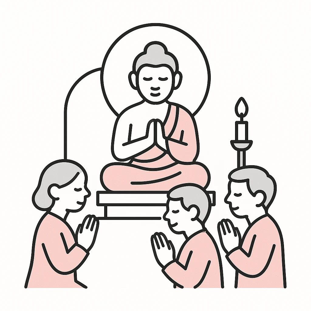 people praying in a Buddhist temple emoji