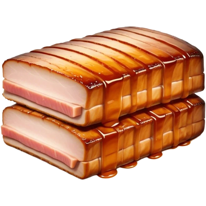 Cinematic tender pork belly, slow-roasted to perfection, crispy caramelized edges, glistening with juices, sliced into thick, rich layers, warm golden tones, luxurious and indulgent. emoji