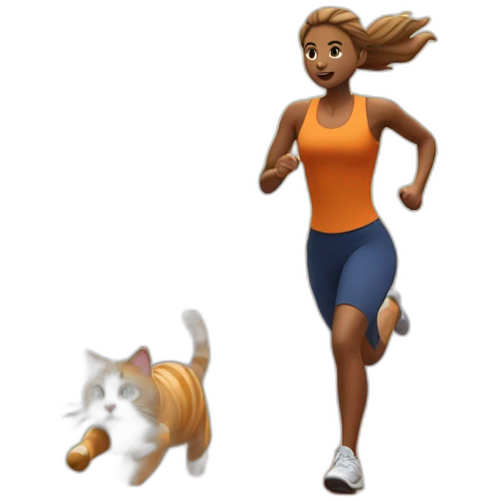 personal trainer running from a giant cat emoji