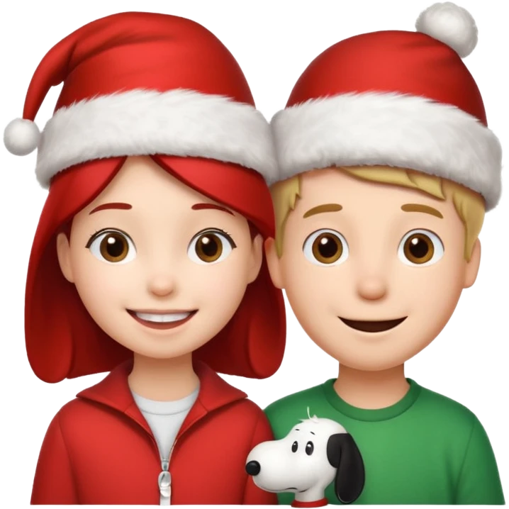 Snoopy wearing and Christmas hat human girl and boy emoji
