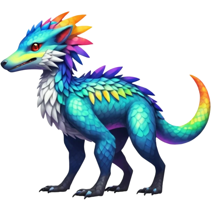 Colorful Fruity Neon Iridescent Warm-colored Tropical Exotic Vernid-Sergal-Trico-Silvally-Nargacuga-fusion-hybrid-animal-creature, full body emoji