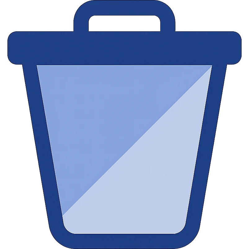 empty recycle bin icon, very simple flat color clip art style, use three blue shades from palette, minimal, no text emoji