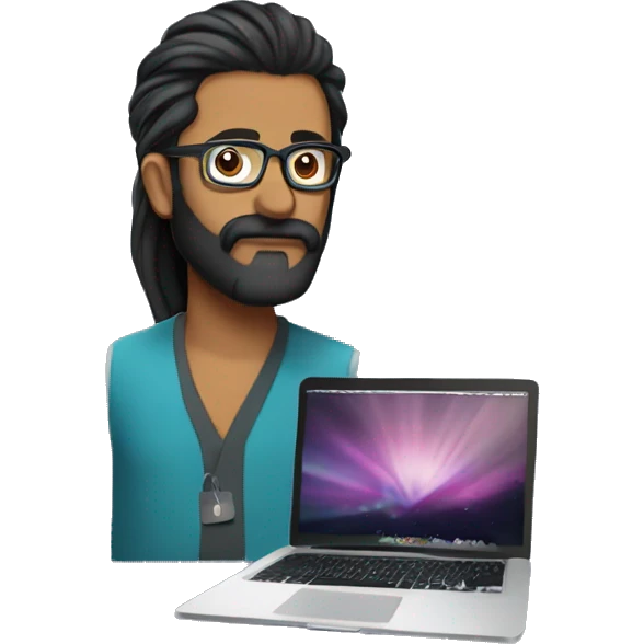 indian man hair in a manbun, beard, glasses with macbook computer  emoji