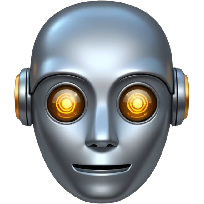 robot head with code symbols, representing AI software development, apple style emoji emoji