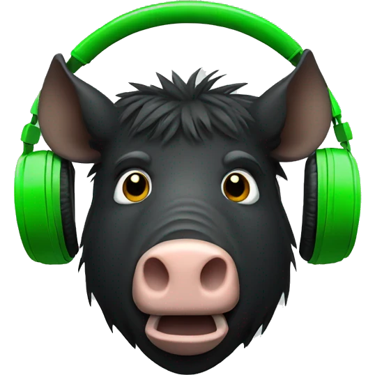 black boar in green headphones emoji