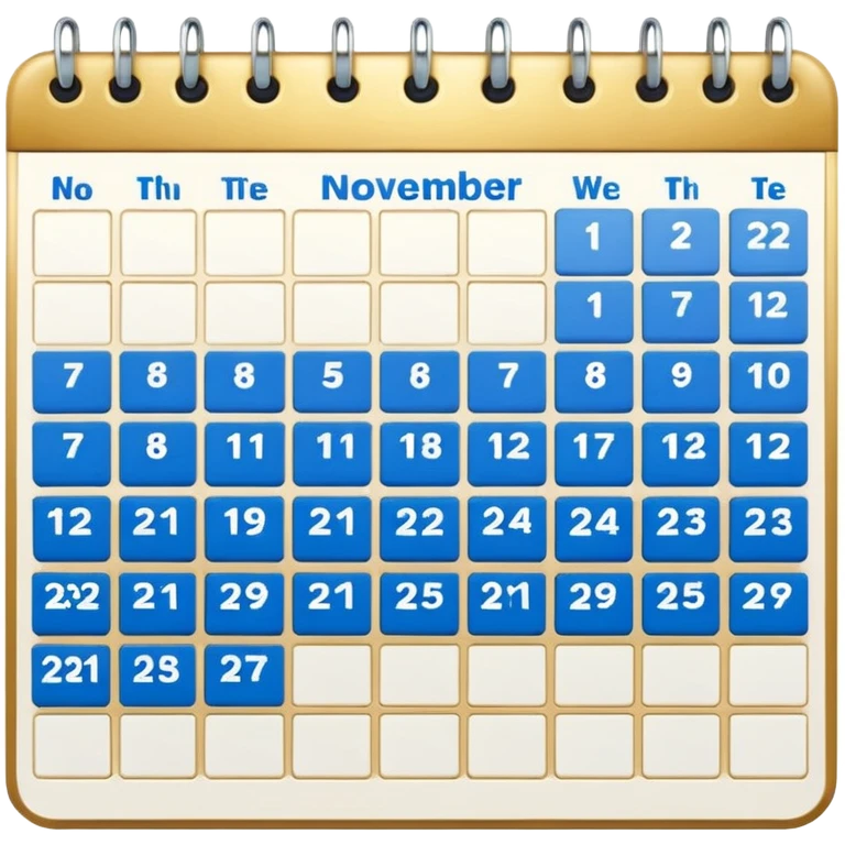 generate a calender page with november 22 written on it, an ios styled icon , background free , blue and gold and white colors emoji