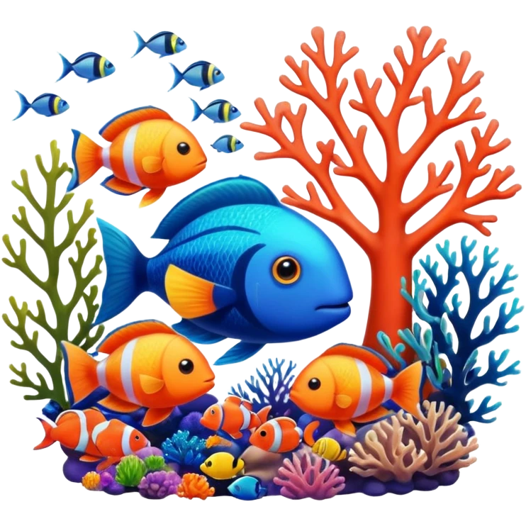 A colorful coral reef with various fish emoji