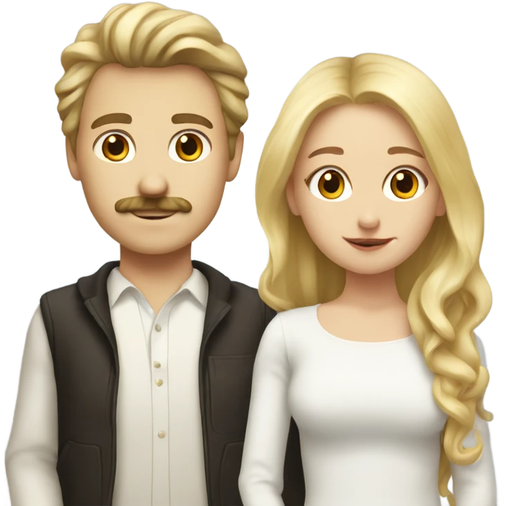 Blonde girl with brown haired white boy with mustache emoji
