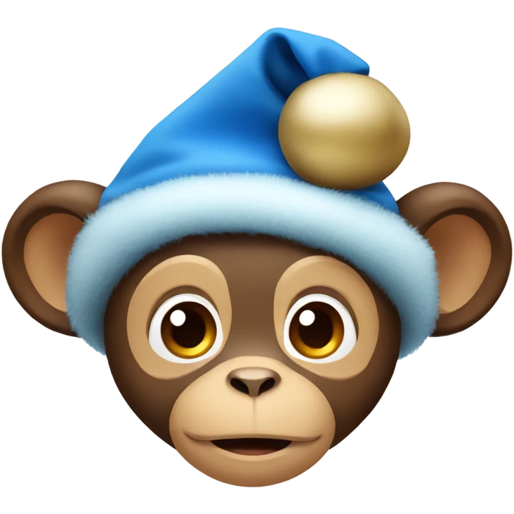 cute monkey with blue Christmas hat emoji