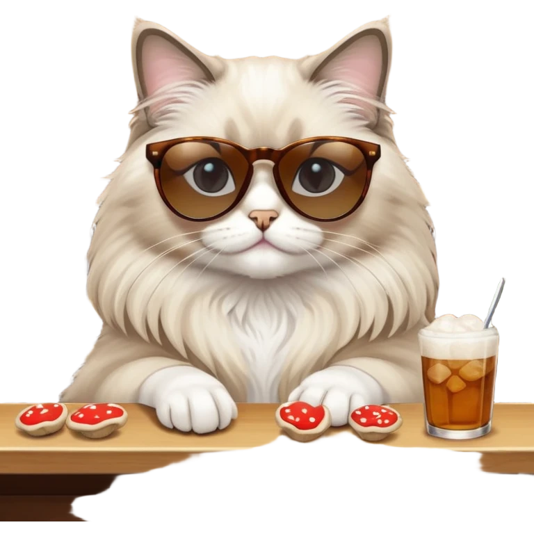 One ragdoll cat with sunglasses selling mushrooms in a bar emoji