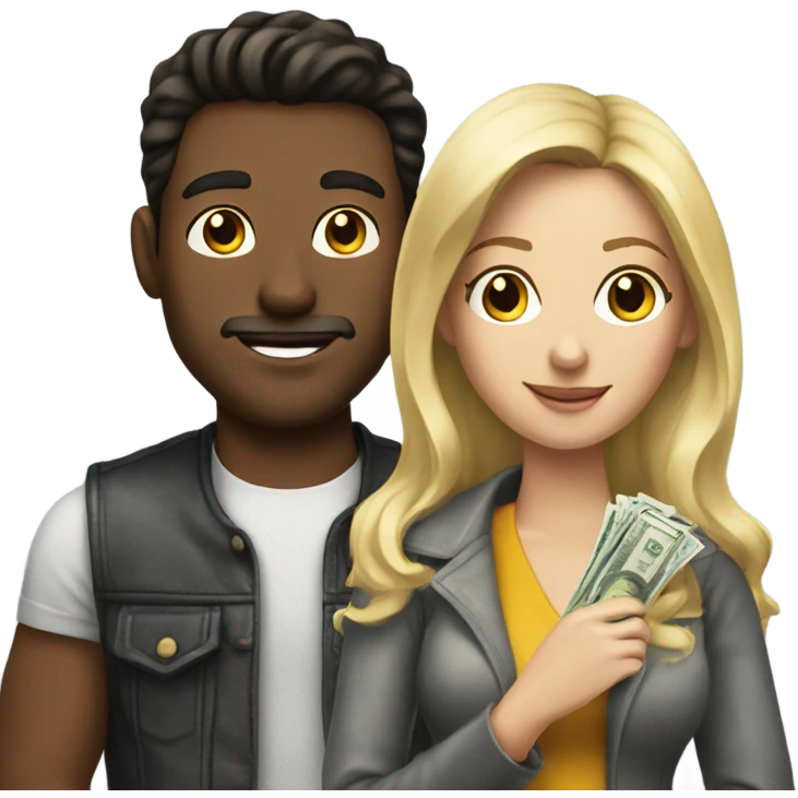 Brunette man and blonde woman with money emoji