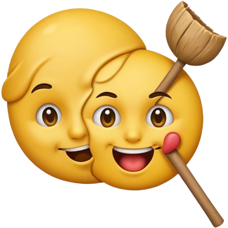 A round face emoji biting another emoji in the head with a stick  emoji