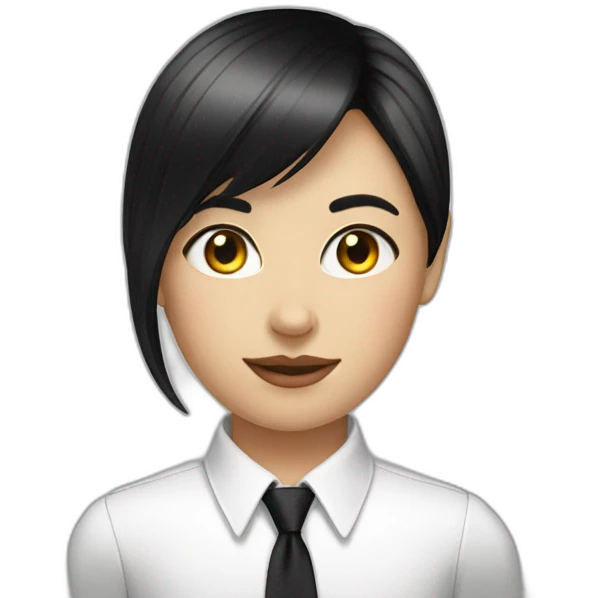 white female bangs black straight hair white shirt black tie emoji