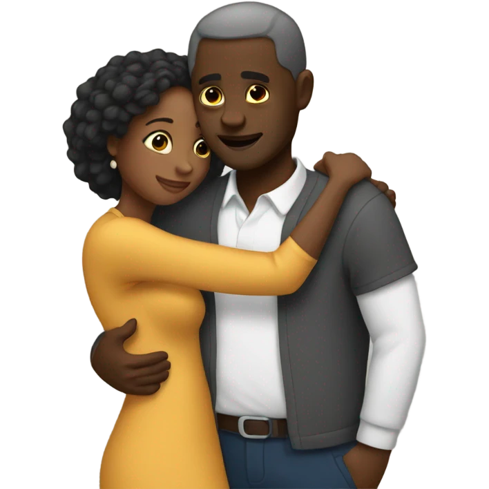 Black man and wife hug. emoji