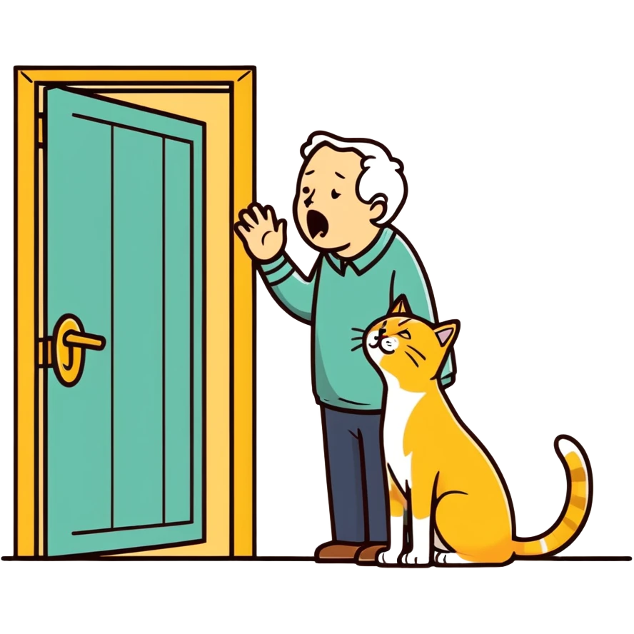 golden cat  meowing ￼at old blind man  emoji