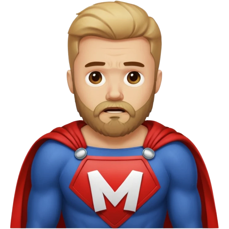 бородатый мужчина в костюме супер героя с буквой М на груди плачет emoji