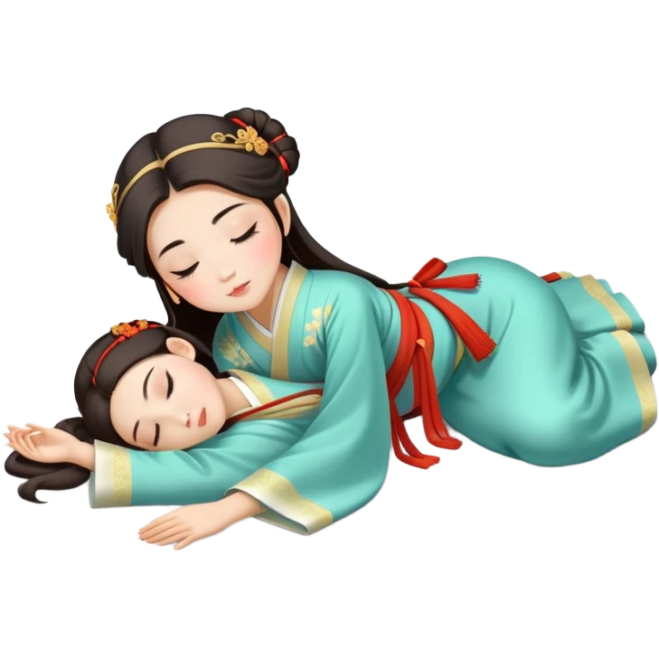Beautiful girl in Hanfu lying on the ground sleeping emoji
