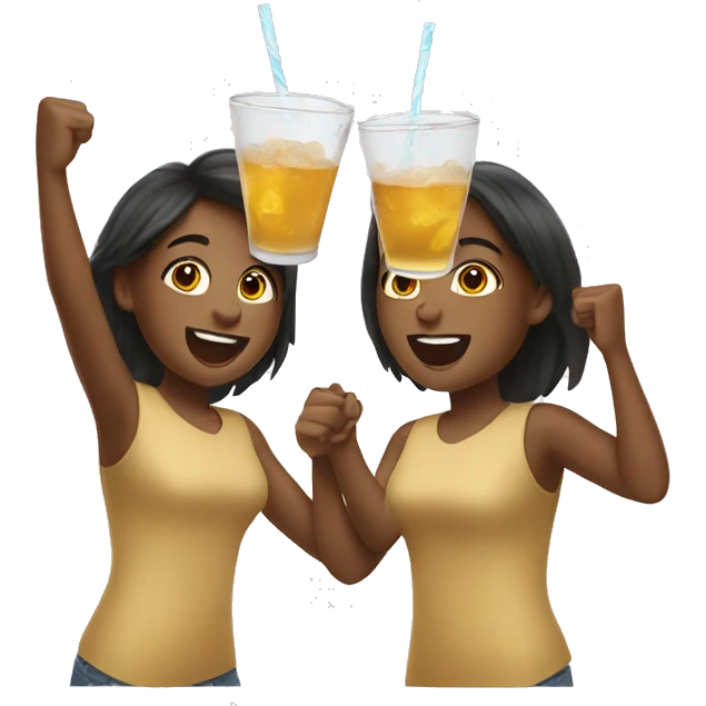 Two brown girls cheering drink emoji