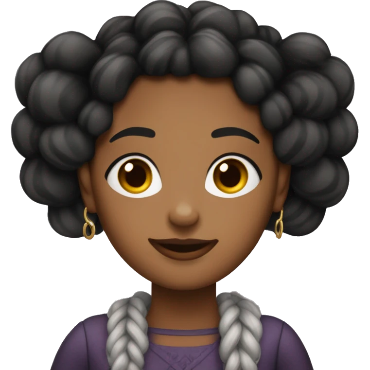 Mujer negra cabello largo con peinado de muchas trenzas y maquillaje emoji