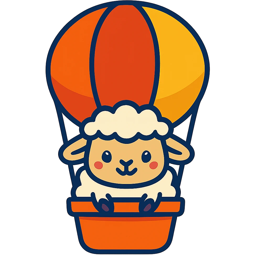 Remove the background, keep only the sheep in the hot air balloon, vibrant toon style, with no background. emoji