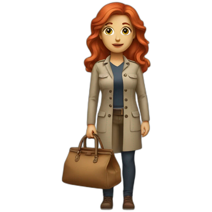 red hair female psycholog wear big brown bag emoji