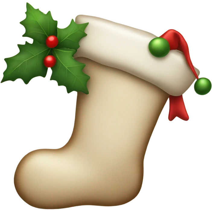 Beige Christmas stocking with mistletoe  emoji