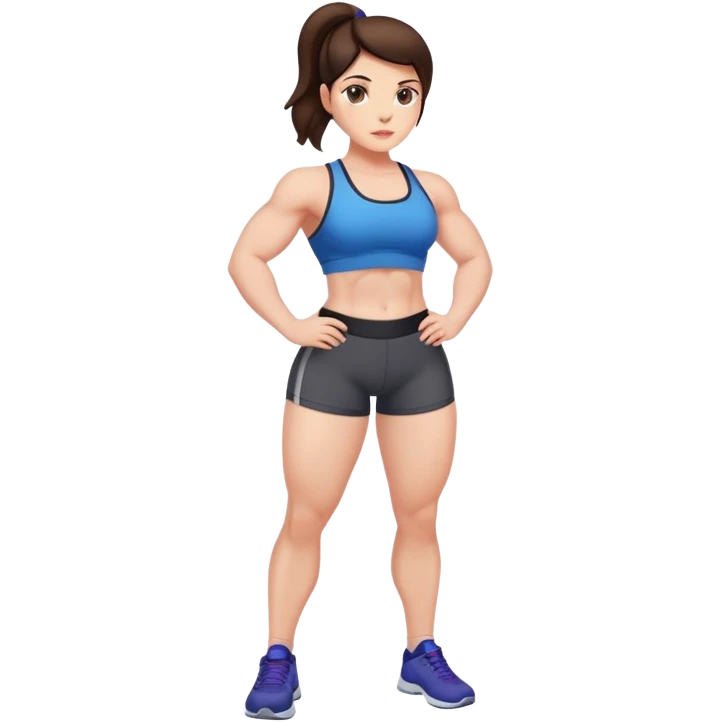 Strong gym girl, thick thighs, brunette, grey-eyes emoji