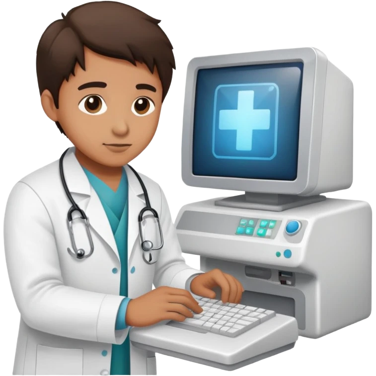 IT technician repairing a computer in hospital emoji