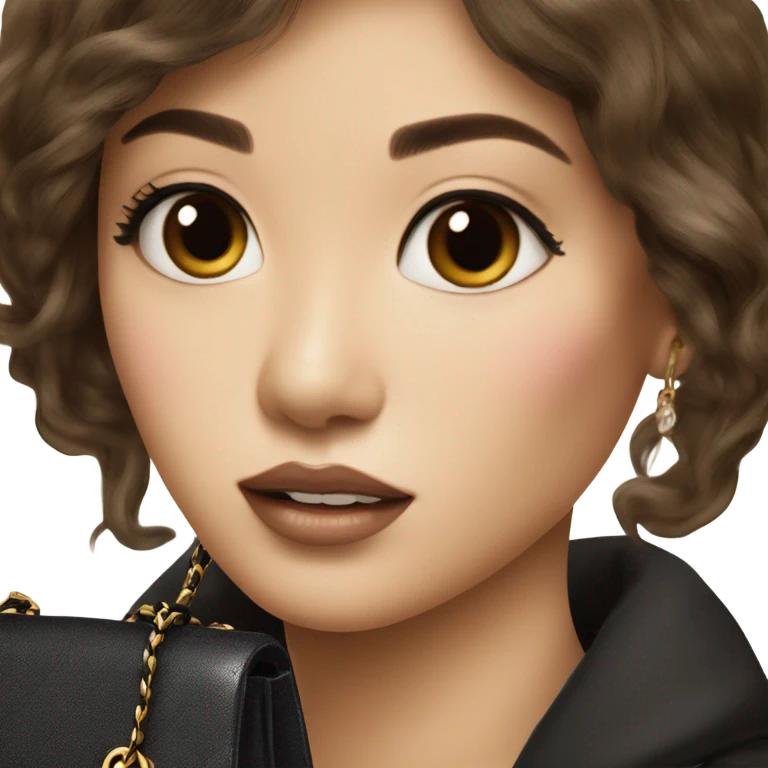Realistic brown hair Chanel Asian Girl with Birkin bag and Chanel necklace emoji