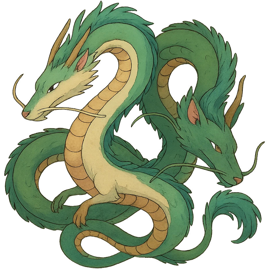 two intertwined serpents ghibli style illustration emoji
