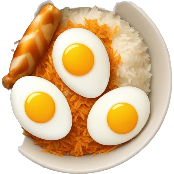 rice bowl with two eggs and two chicken drumstick emoji