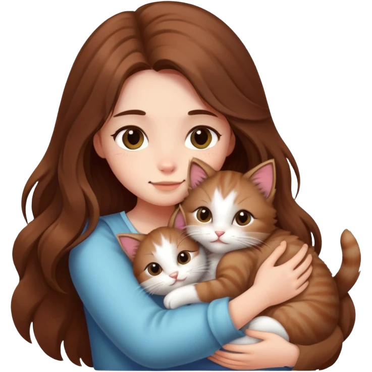 A girl with long hair tightly hugged a kitten emoji