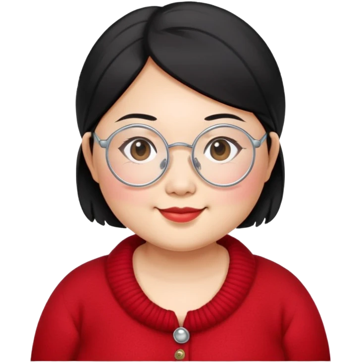 a little smile chubby asian waman wear thin siver circle glasses round eyebrow medium black hair wear red Cashmere knit emoji