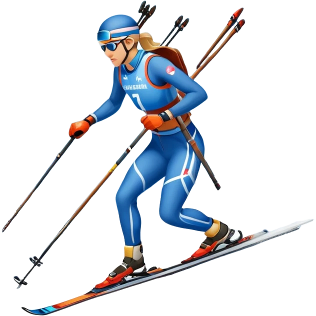 An icon featuring snow-covered trees, distant mountains, and a clear blue sky with a biathlete in motion, holding a rifle and skiing across a snowy course. Transparent background highlights the precision, endurance, and excitement of biathlon. emoji