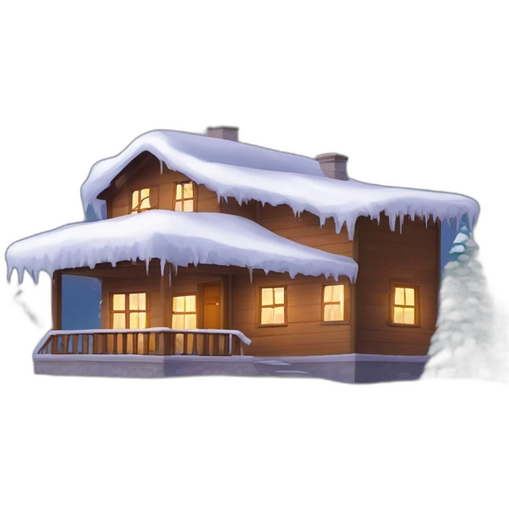 Casa con nieve en el techo y luces calidas emoji