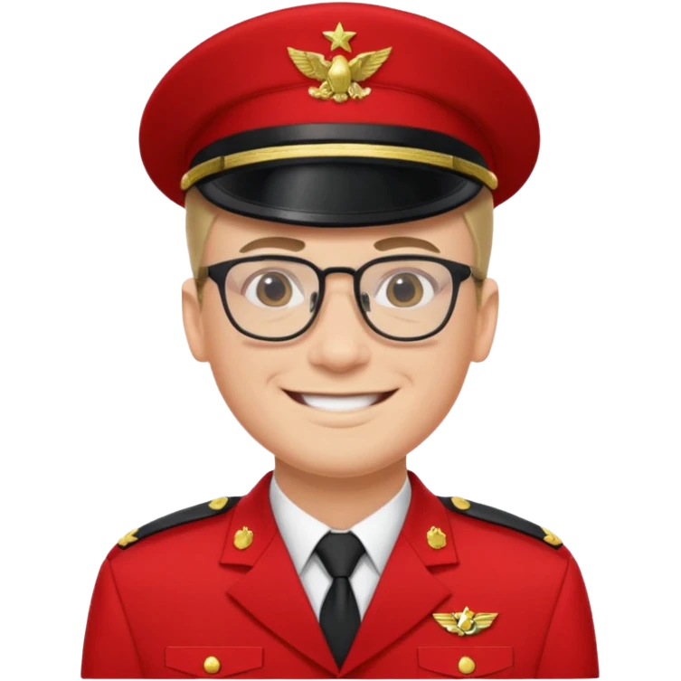 Smiling military man with glasses in red uniform emoji