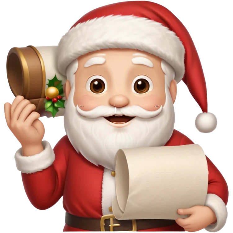 drunk santa holding up a white unfurled scroll with nothin on it emoji