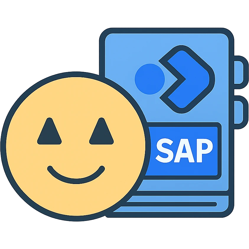 minimal unified emoji with abstracted LeanIX and SAP logos merged with a catalog symbol, essential lines only, blue-gray color palette, modern outline style emoji