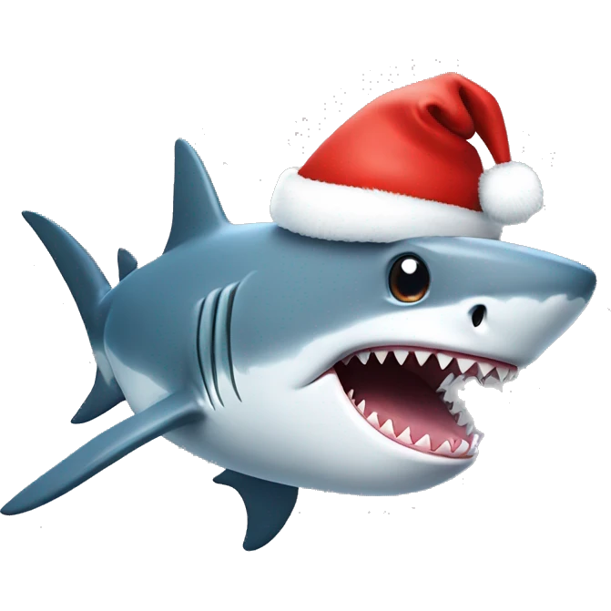 Shark with a Christmas hat emoji